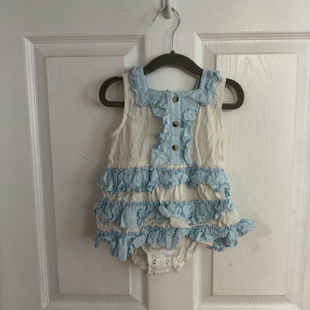 Kate Quinn Blue and White Cotton Ruffle Romper Size 2T